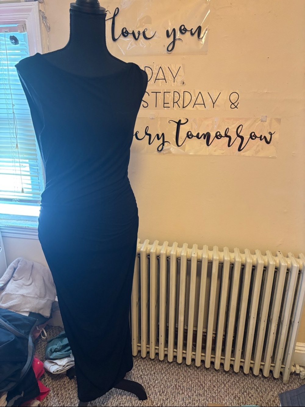 See You Monday Black Sleeveless Ruched Maxi Dress